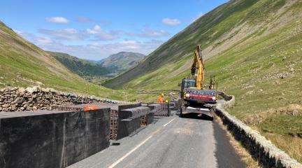 Picture of contractors working on the Kirkstone Pass road safety improvement scheme earlier this year.