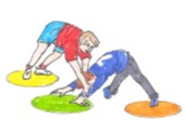 two children playing a twister type game