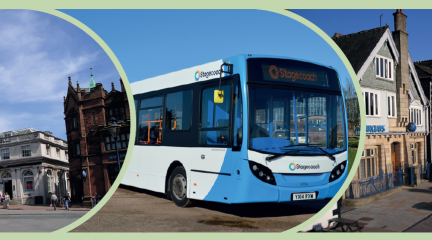 Appleby town centre, a Stagecoach bus and Penrith Town Centre 