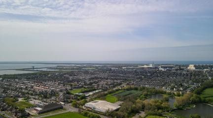 Drone image of Barrow in Furness with BAE Systems on the horizon