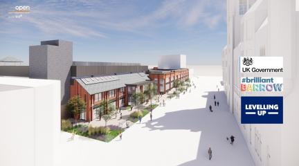An artist's impression of how the front of The Forum and the Market Hall will look.