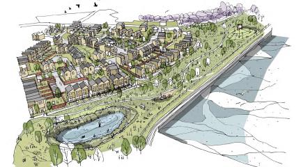 An artist's impression of homes and green space next to Cavendish Dock.