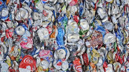 Aluminium cans crushed for recycling