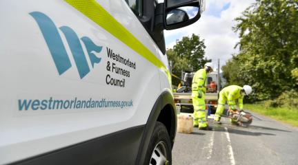 An image of Westmorland and Furness highways preparing a pothole to be repaired using a traditional method. 