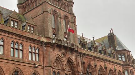 Red Ensign flying from Barrow Town Hall on Merchant Navy Day 2025