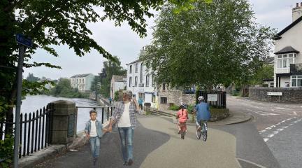 An artist's impression of how the entrance to the riverside could look from Kent View.