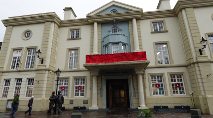 Poppies adorn the Coronation Hall in Ulverston