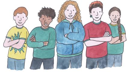 Illustration of five teenagers