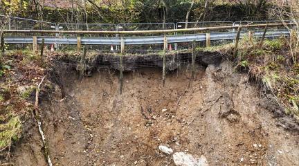 Picture showing void under road as site of landslip on A592