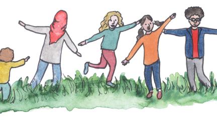 Family belonging together cartoon superheroes