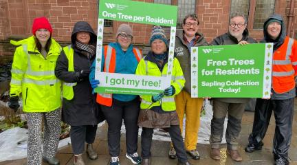 Council staff and volunteers at the sapling handout in Barrow