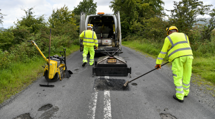 Thermal patching technique being used to fix a pothole