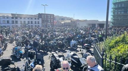 Bikers parked on the car park behind the town hall for Dave Day 2024