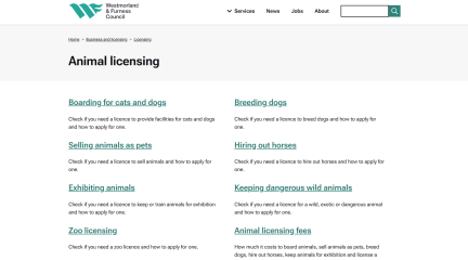 Council webpage for Animal Licensing