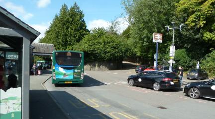 The transport interchange at Windermere station as it is now.