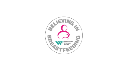 Logo with text believing in breastfeeding