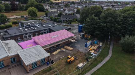Ariel view of Beaconside School expansion works during construction