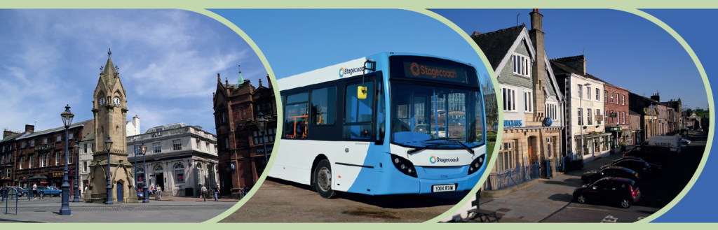 Appleby town centre, a Stagecoach bus and Penrith Town Centre 