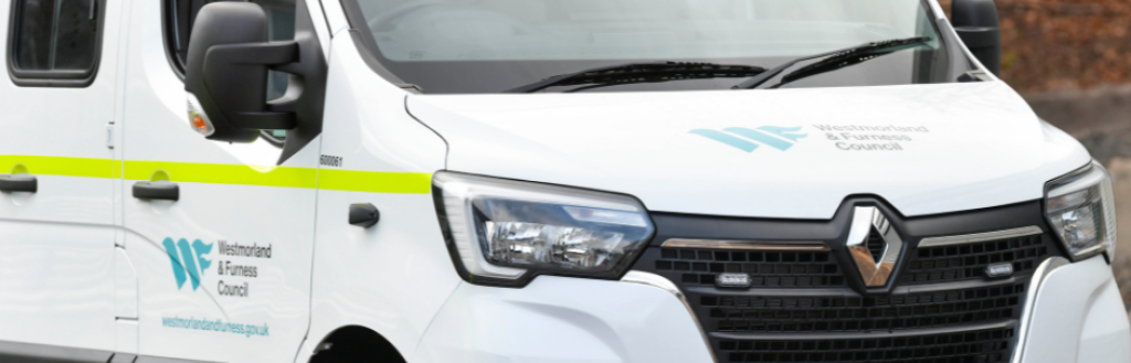 Westmorland and Furness Council highways vehicle with hazard lights flashing on the roof.