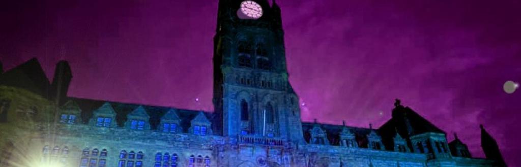 Barrow Town Hall lit up in blue