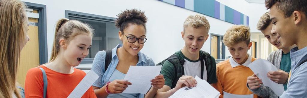 A group of students looking at their exam results