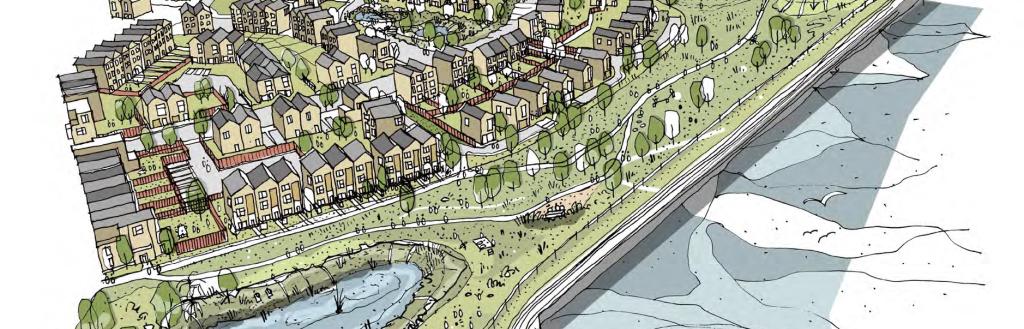 An artist's impression of homes and green space next to Cavendish Dock.