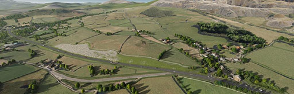 Looking North towards Pen Hill where you can see the Cutting for the new A595. The existing A595 can also be seen which is now blocked off for vehicles. The residents of Dove Bank and Dove Ford Farm are able to access their homes through Grizebeck Village.