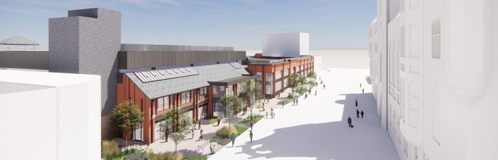 An artist's impression of how the front of The Forum and the Market Hall will look.