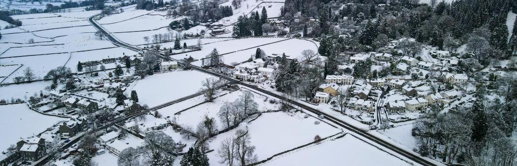 Birdseye view of a Snowy Cumbria Scene 