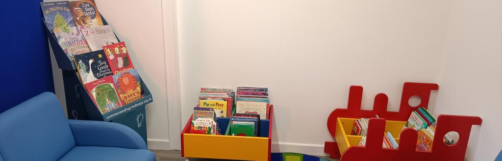 One of the areas in the new Ulverston Market temporary library pop-up