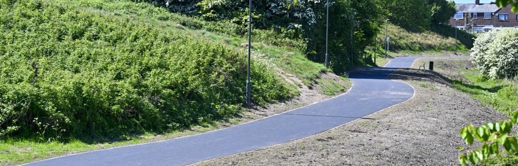3 metre wide route for walking, wheeling and cycling through the green space of Vickerstown Park in Barrow