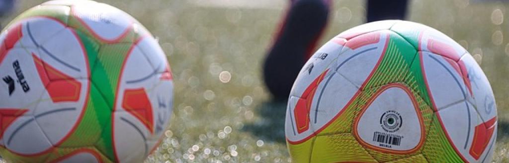 Footballs on a training pitch