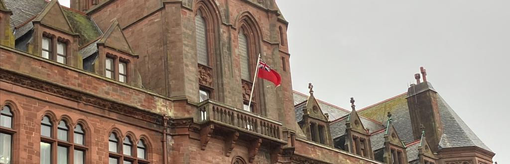 Red Ensign flying from Barrow Town Hall on Merchant Navy Day 2025