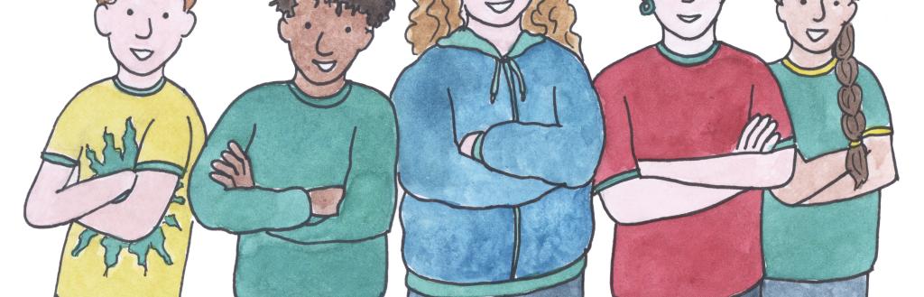 cartoon of young people