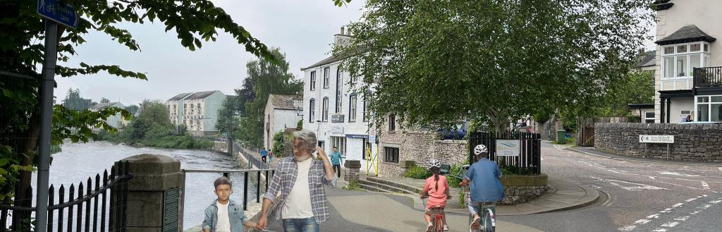 An artist's impression of how the entrance to the riverside could look from Kent View.