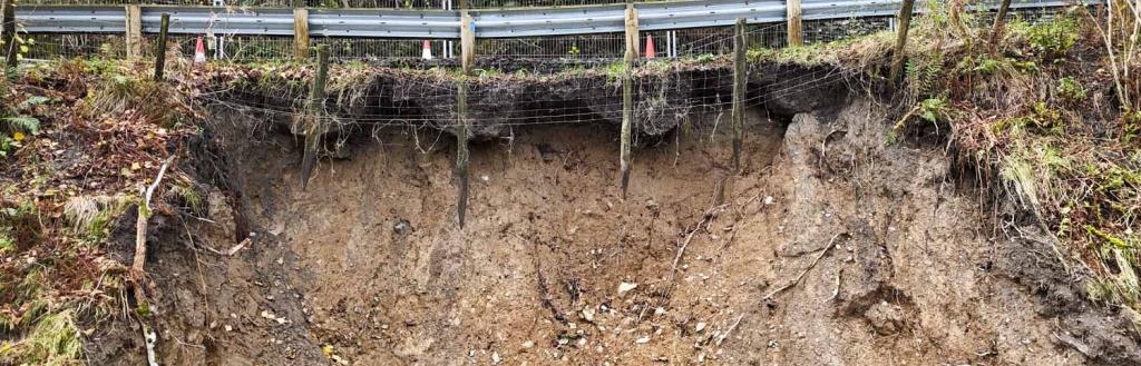 Picture showing void under road as site of landslip on A592
