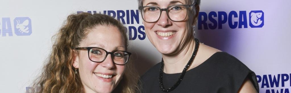 Emma Brass and Georgina Austin-Fell with the RSPCA PawPrints Withnall Partnership Award