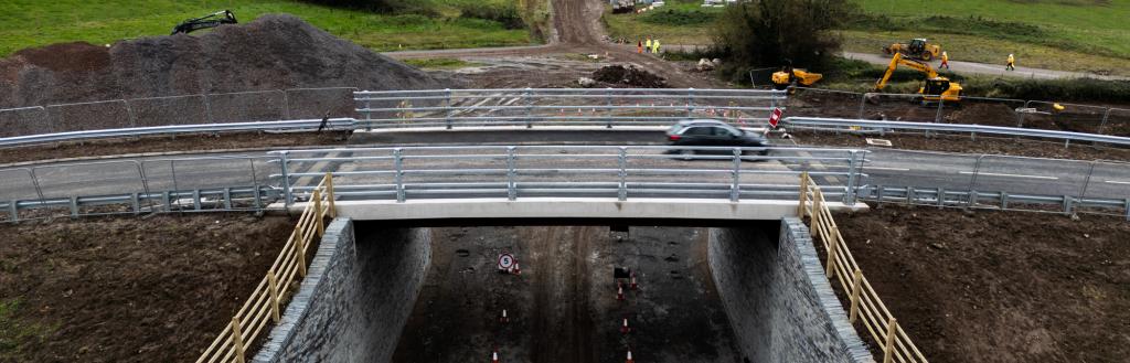 The newly opened bridge crossing what will be the A595 single carriageway