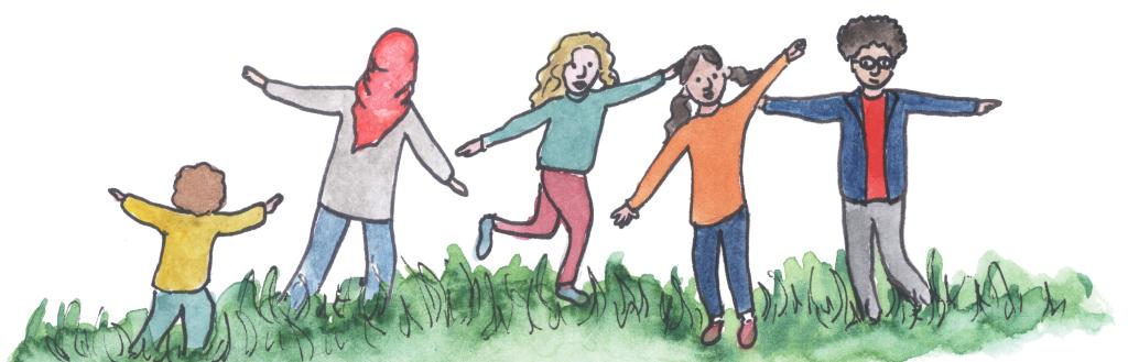 Family belonging together cartoon superheroes