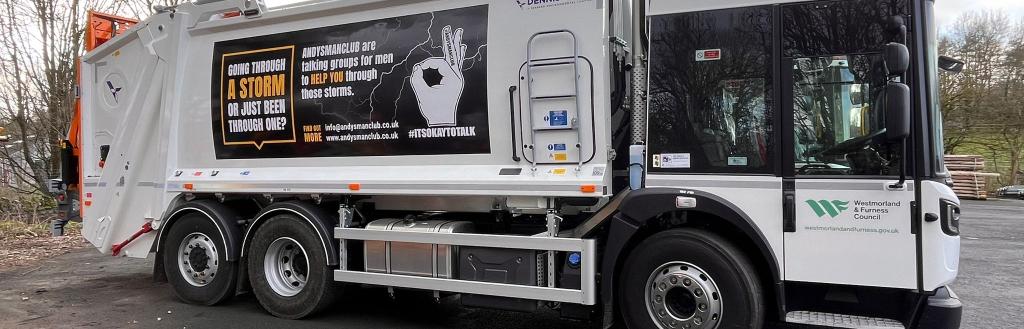 Close up of bin wagon with new Andy's Man Club livery