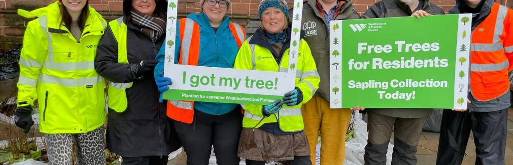 Council staff and volunteers at the sapling handout in Barrow