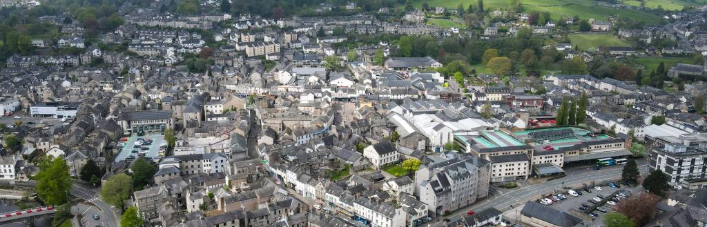 An aerial view of Kendal town centre.