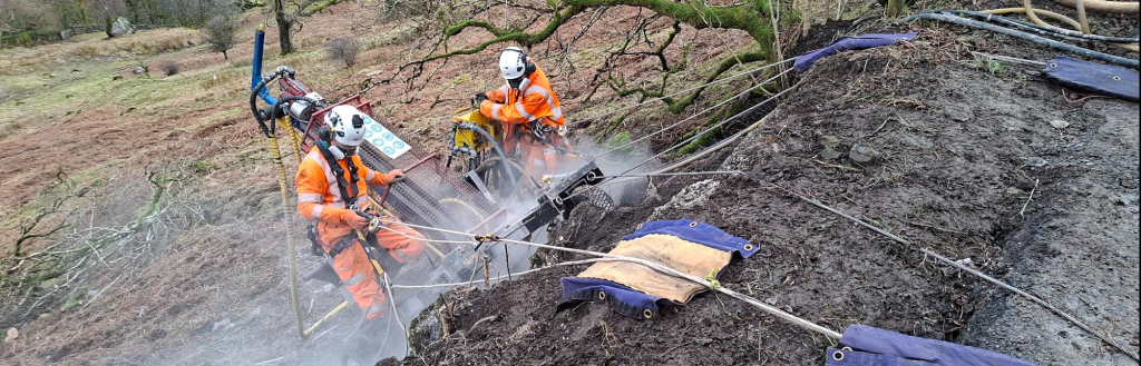 As part of the ground investigations, soil nail testing was undertaken on the steep banking underneath the landslip location