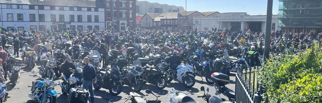 Bikers parked on the car park behind the town hall for Dave Day 2024