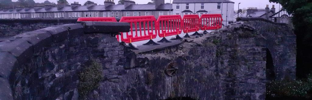 The hole in the parapet on Nether Bridge in Kendal.