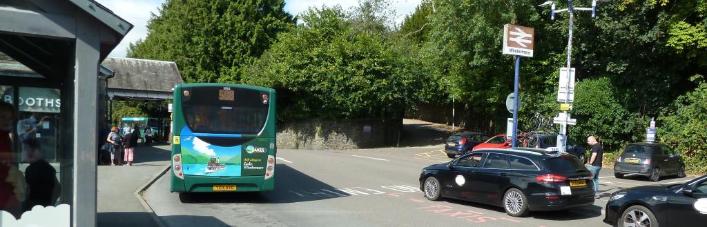 The transport interchange at Windermere station as it is now.