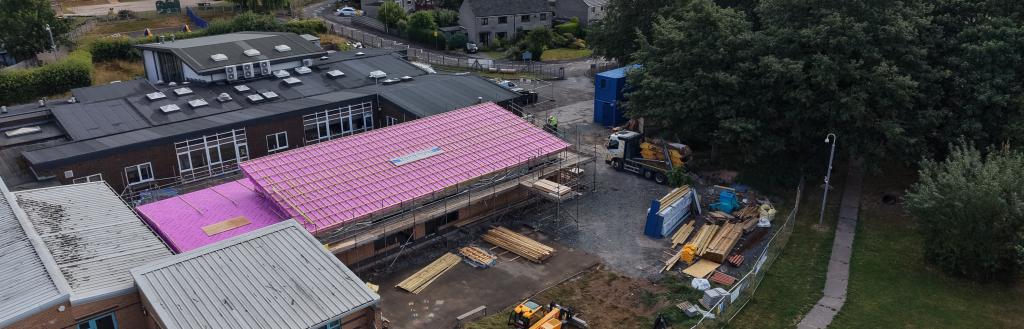 Ariel view of Beaconside School expansion works during construction